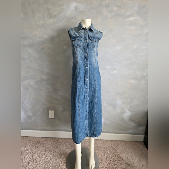 Yoko's Sleeveless Denim Jean Maxi Dress Snap Down Sz M - Picture 4 of 9